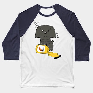 Cute Black Sheepdog Spilled a jar of mustard sauce Baseball T-Shirt